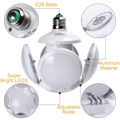 Bec LED Minge de Fotbal 40W Pliabil Ajustabil  4 extensii  ALB
