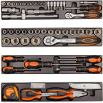 Cutie 285 Piese si  Scule Compartimentata cu 4 sertare Pliabile Negru / Portocaliu