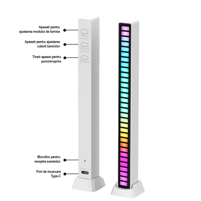 Bara cu leduri RGB sincronizare muzicala lumini de ritm senzor sunet 32 leduri