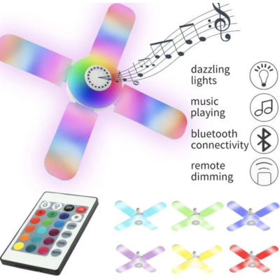 Bec cu patru brate lumina multicolora functie muzicala prin bluetooth si telecomanda