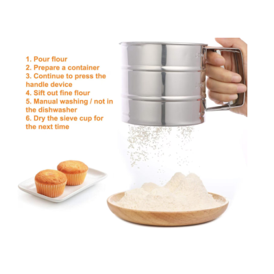 Cana cu sita pentru cernut faina,zahar pudra inox 250 gr