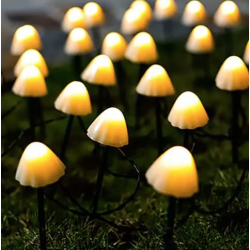 Decoratiune solara cu 30 de lampi in forma de ciuperca