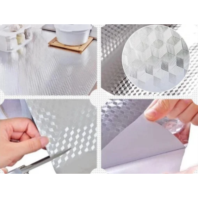 Folie aluminiu ARGINTIE 3D MODEL autoadeziva bucatarie 60 x 300 cm LY