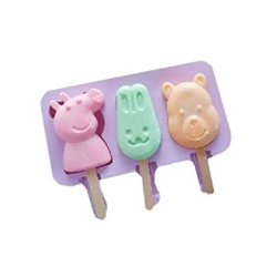 Forma silicon pentru inghetata Pepa Urs Iepure 3 cavitati Mov 19 cm
