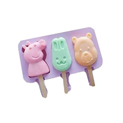 Forma silicon pentru inghetata Pepa Urs Iepure 3 cavitati Mov 19 cm