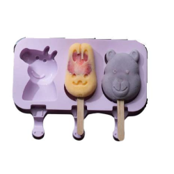 Forma silicon pentru inghetata Pepa Urs Iepure 3 cavitati Mov 19 cm