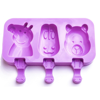 Forma silicon pentru inghetata Pepa Urs Iepure 3 cavitati Mov 19 cm