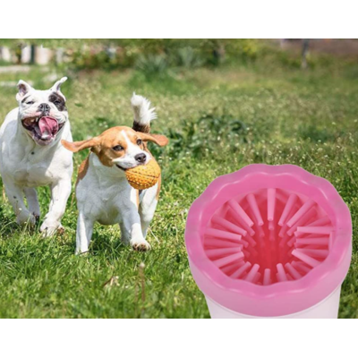 Pahar cu perii  MIC ROZ pentru Curatarea si Dezinfectarea Labutelor Animalelor