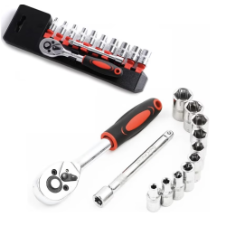 RIB chei tubulare 12 piese 1/4 cu cheie clichet otel crom vanadiu 4-13 mm