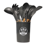 Set 12 ustensile de bucatarie Lemn/Silicon Gri Inchis