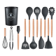 Set 12 ustensile de bucatarie Lemn/Silicon Negru