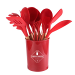 Set 12 ustensile de bucatarie Lemn/Silicon Rosu