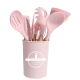 Set 12 ustensile de bucatarie Lemn/Silicon Roz